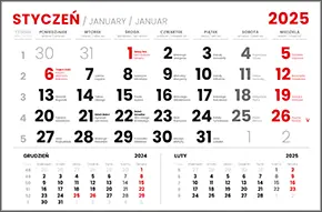 Kalender 1 neu - 285x335 mm, dreisprachig mit Namenstagen und Feiertagen